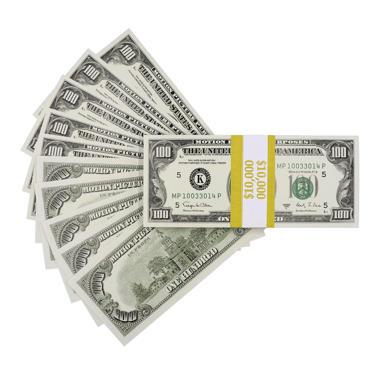 $10,000 Full Print 1990 Series Prop Money Stack