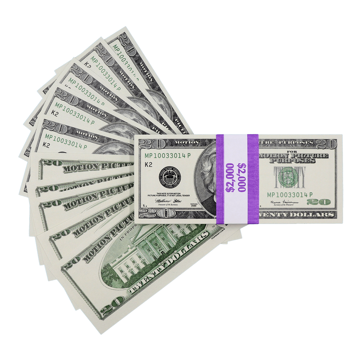 $2,000 Full Print 2000 Series Prop Money Stack