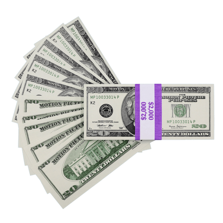 $2,000 Full Print 2000 Series Prop Money Stack