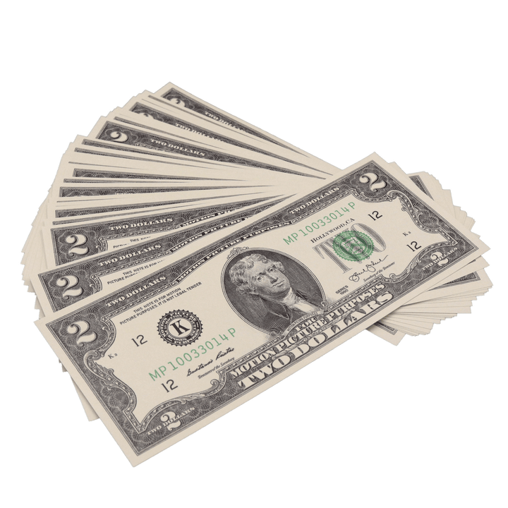 $2 Bills 1990 Series Full Print Prop Money