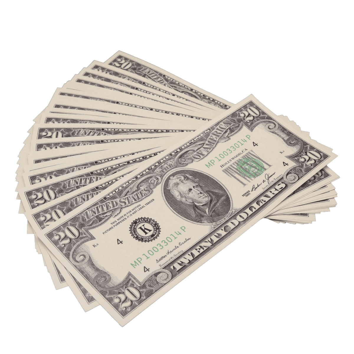 $20 Bills 1990 Series Full Print Prop Money