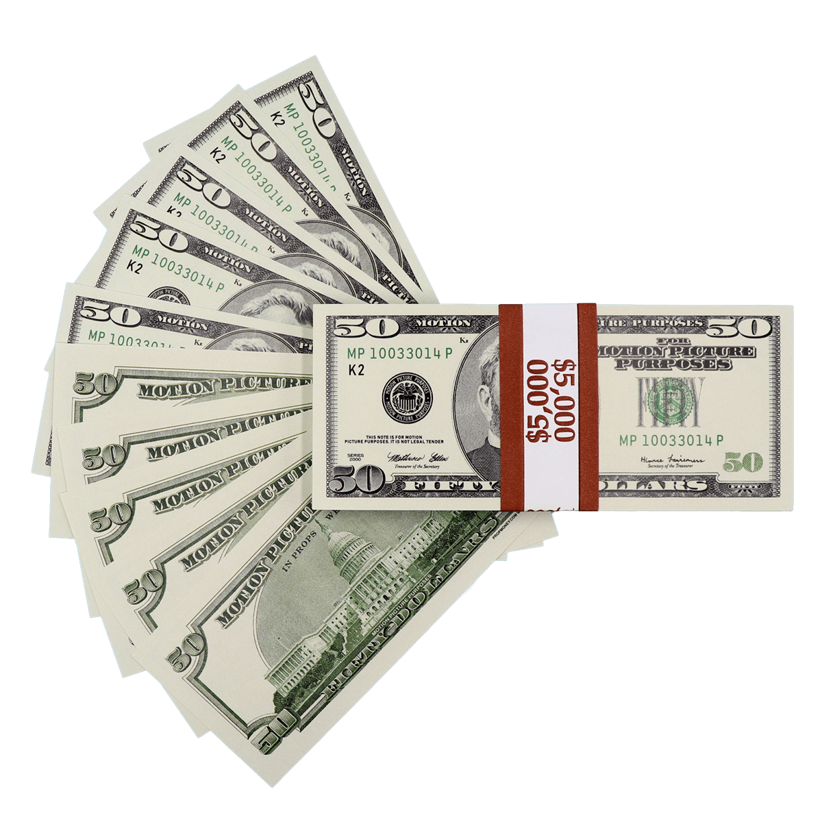 $5,000 Full Print 2000 Series Prop Money Stack